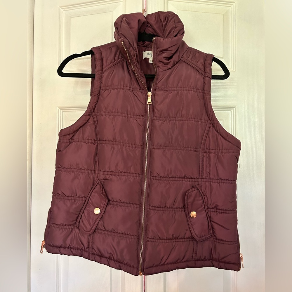 Charlotte Russe Plum Puffer Vest with Rose Gold Hardware in Size Large
